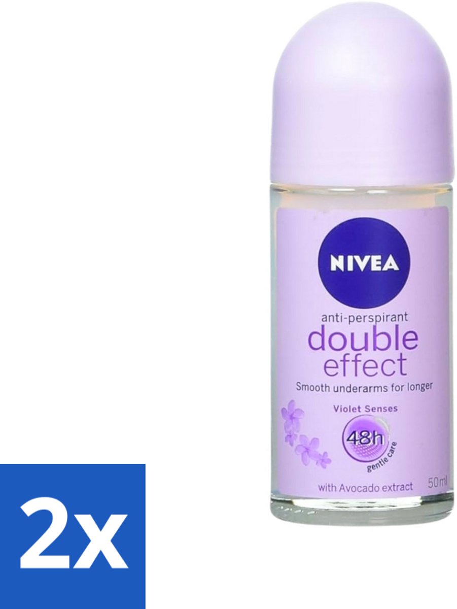 2 x Nivea - Double Effect - Deodorant Roller - 48 Uur Lang Werkend - 50 ml - NIVEA Deodorant Roller - Anti-transpirant - 48 Uur Bescherming - Dubbele Werking - Okselhuid Verzorging