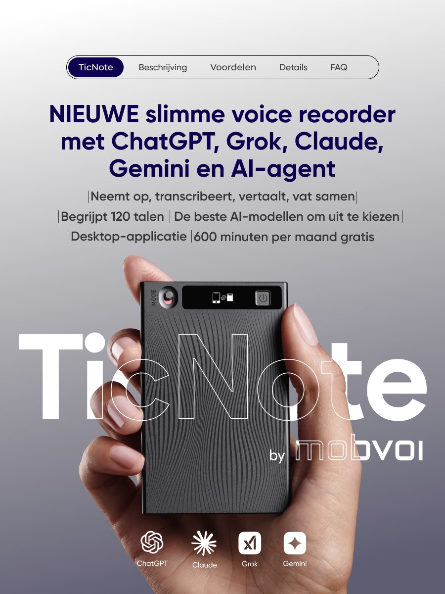 Mobvoi TicNote AI Spraakrecorder met Live Transcriptie 64GB - afbeelding 3