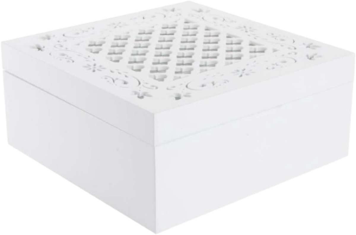 ITEM Theedoos Barok - 9-vaks - wit- hout - 18 x 18 x 8 cm - theezakjes opbergen