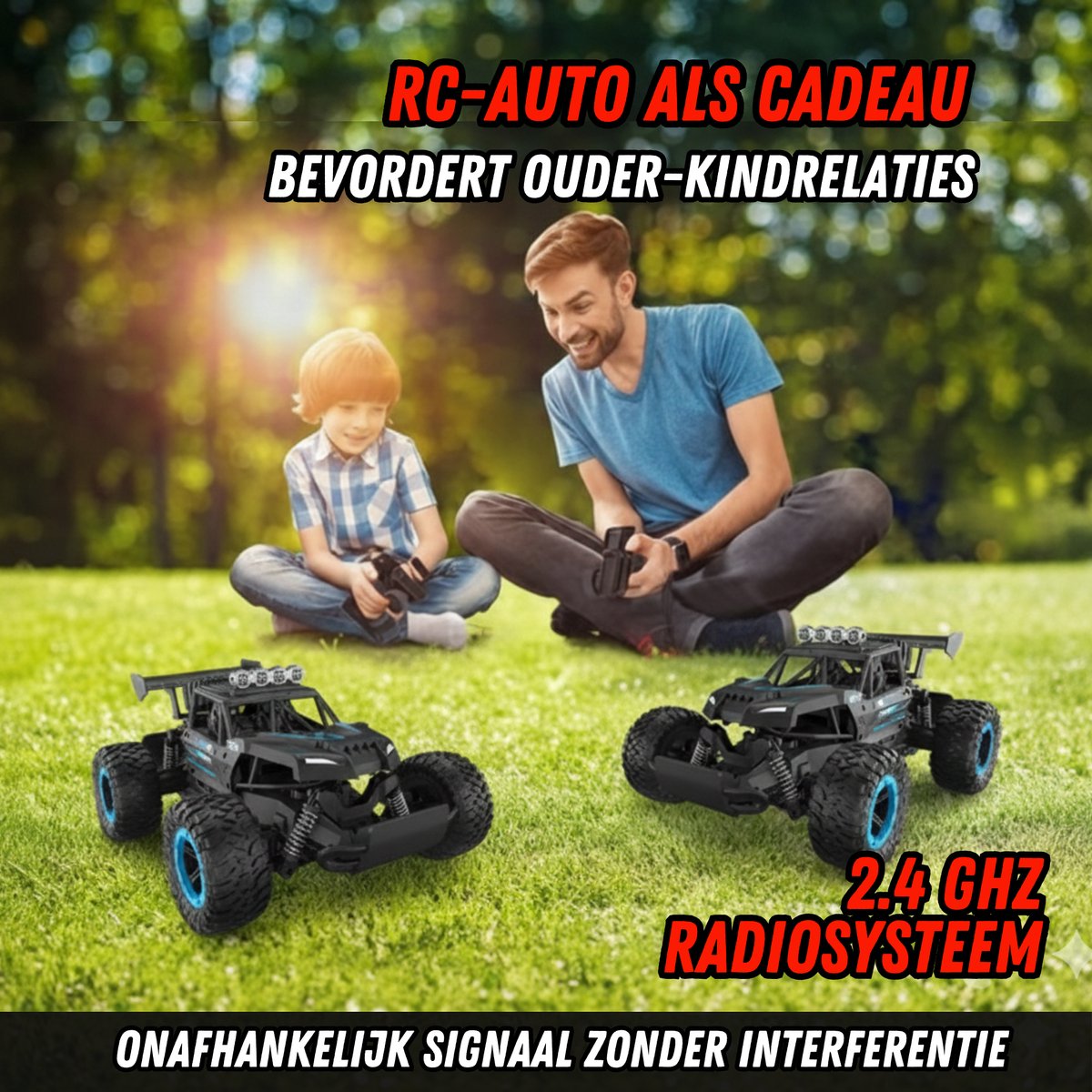 Nexar Bestuurbare Auto - RC Auto Monstertruck - 33 km/u - Afstandsbestuurbare Auto voor Buiten - Met Verlichting & 2 Accu's - Rood — afbeelding 3