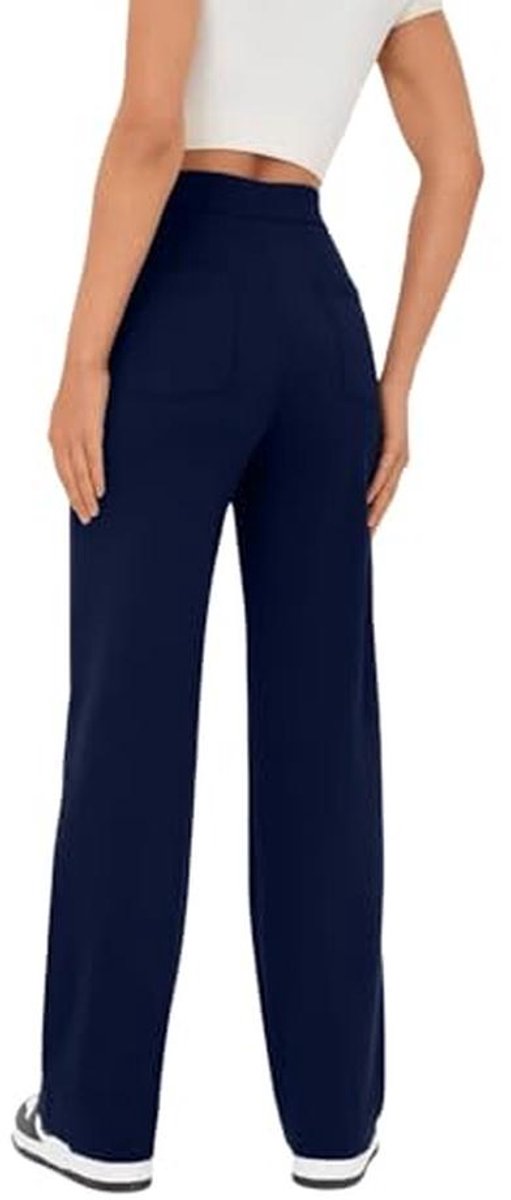 Dames Hoge Taille Sportbroek met Knoop en Zakken - Brede Elegante Broek voor Vrijetijd — afbeelding 5