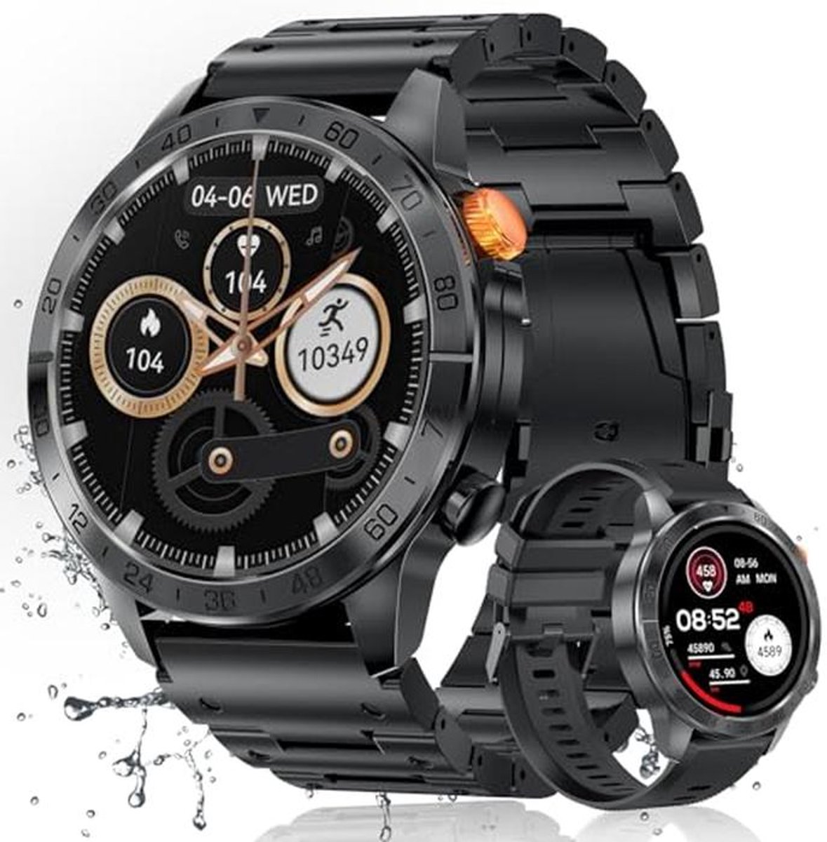 Smartwatch voor heren met telefoonfunctie - 1,43 inch AMOLED-display, 100+ sportmodi, IP68 waterdicht, stappenteller, SpO2, slaapmonitor, fitnesshorloge voor iOS en Android (zwart)