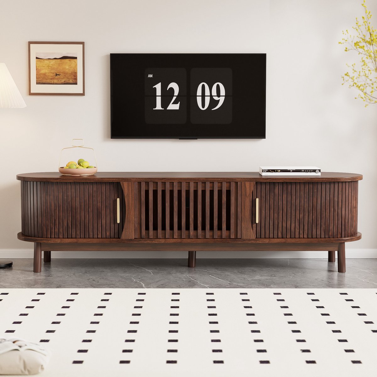 Wishdor Tv-Meubel - Schuifdeuren En Neerklapbare Deur - Mdf - Bruin - 165 X 39,5 X 46 Cm