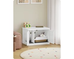 Allecto - Kattenbak - Kattenhuis - Verwijderbare scheidingswand - Omkeerbare ingang links of rechts - Dressoir - 80 x 50 x 54 cm - Wit - AliExpress 15