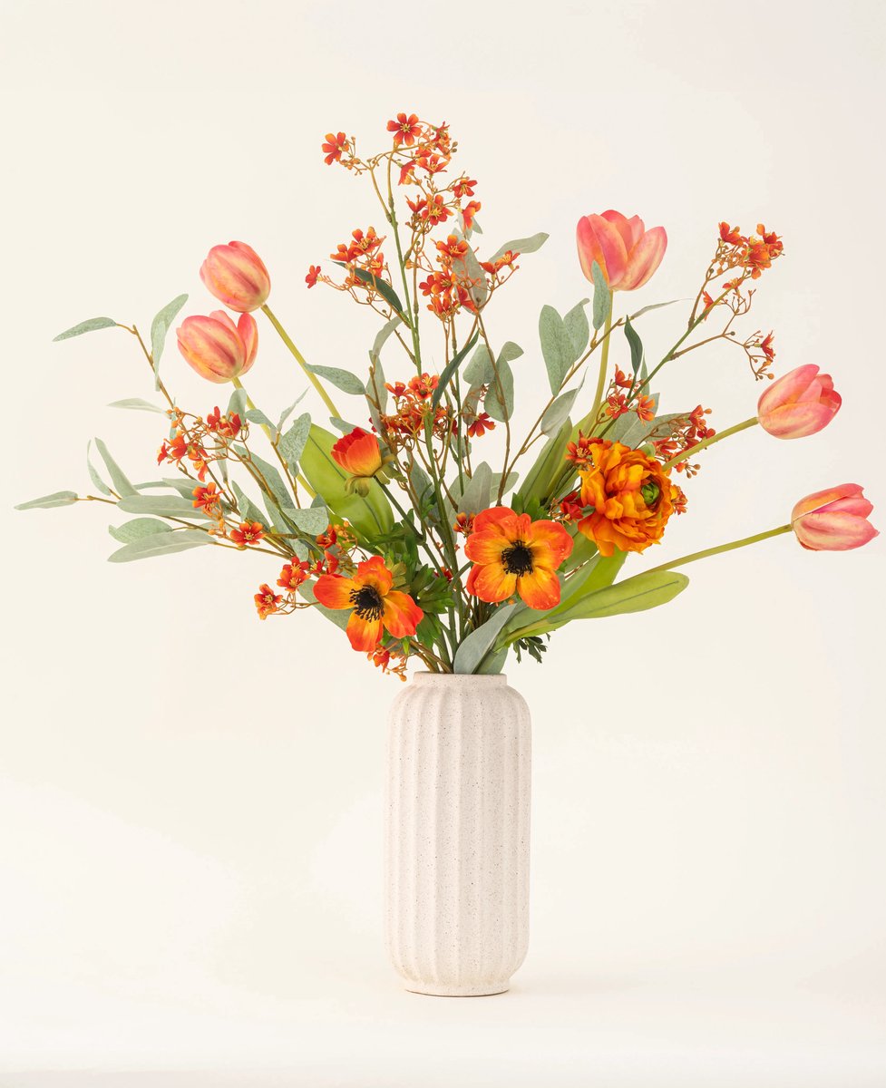 Easyplants | Zijden kunstbloemen boeket Orange Glory | Zijde | Nepbloemen | Oranje, Groen | Onderhoudsvrij | Kant-en-klaar