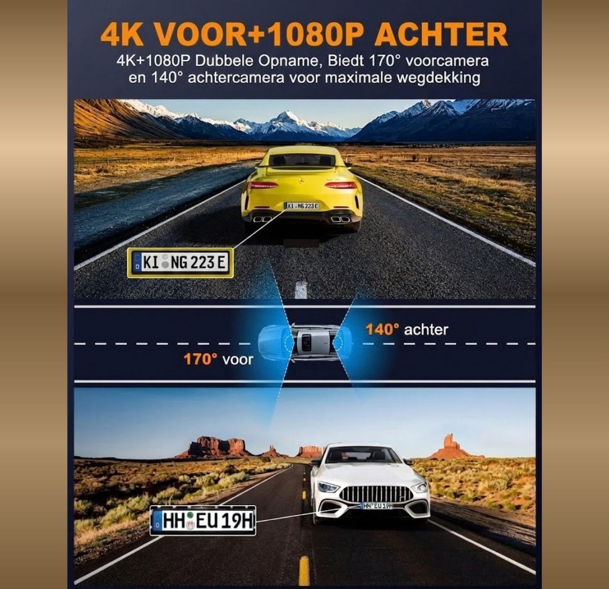 SNJY® Dashcam voor Auto - Auto Camera - Dashcam Voor en Achter - 4K+1080P - Zwart - 64 GB – foto 2