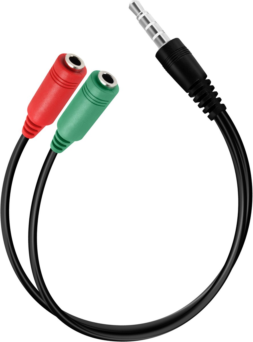 Akyga, 3,5 mm TRRS Audio Jack naar dubbele hoofdtelefoon en microfoon Jack Adapter, Zwart