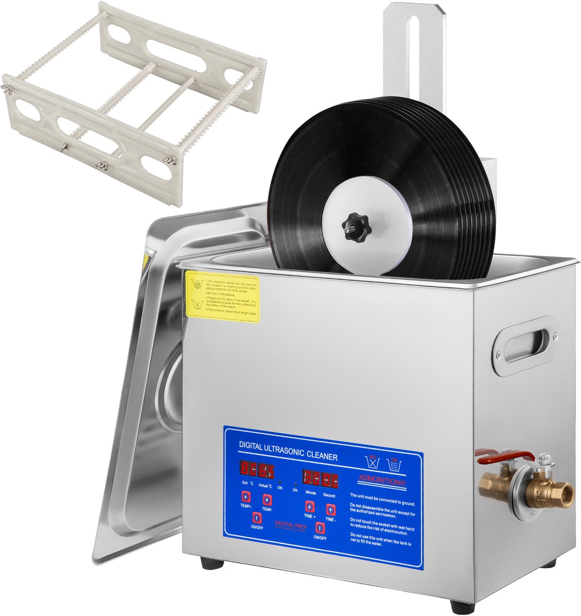 Ultrasone Vinyl Reiniger 6L - Platenwasser - LP Reinigingsmachine 40kHz - Voor 7 tot 12 Inch Platen - 8 Records Tegelijk - 180W Ultrasoon Vermogen - RVS Tank - Instelbare Tijd en Temperatuur - Met Droogrek en Motorunit