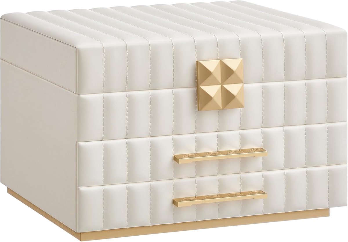 Hoppa! Sieradendoosje - Wolkenwit - Pu (Polyurethaan) Leer, MDF, Fluweel - 5 x 24 x 15 cm (B x D x H)