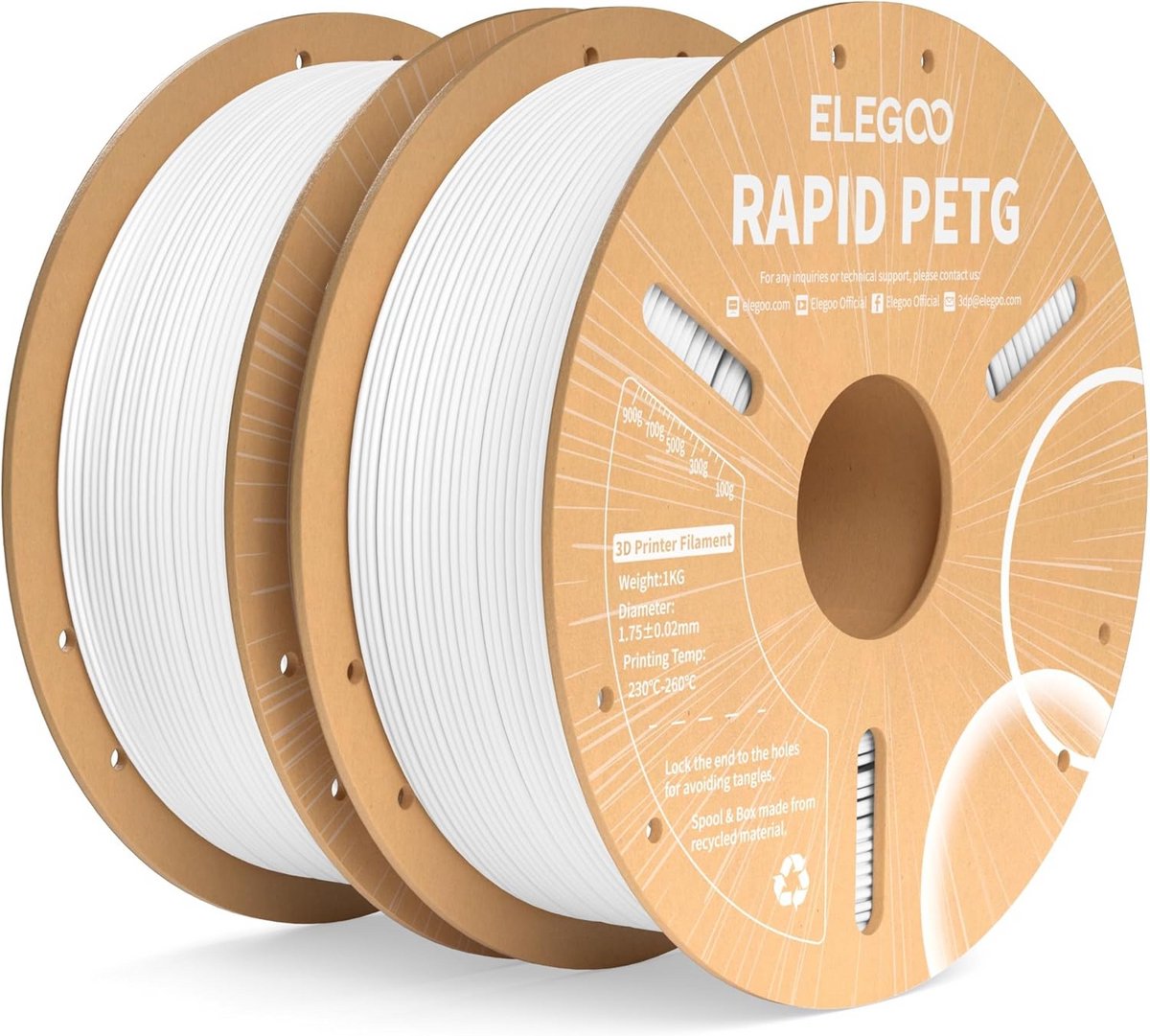 Hoge Snelheid PETG Filament 1.75mm Wit 2kg voor 3D Printers