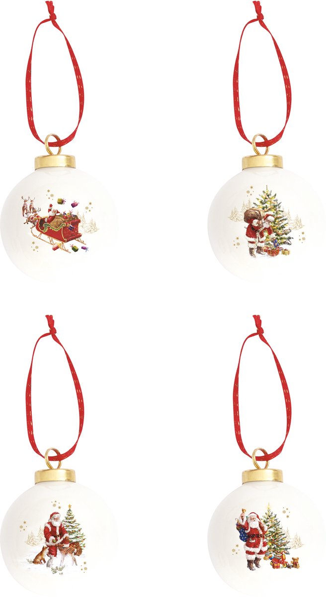 dekoratief Hanger kerstbal 'Christmas Memories', porselein, 7x7x7cm, 4ass. | A256072 wit