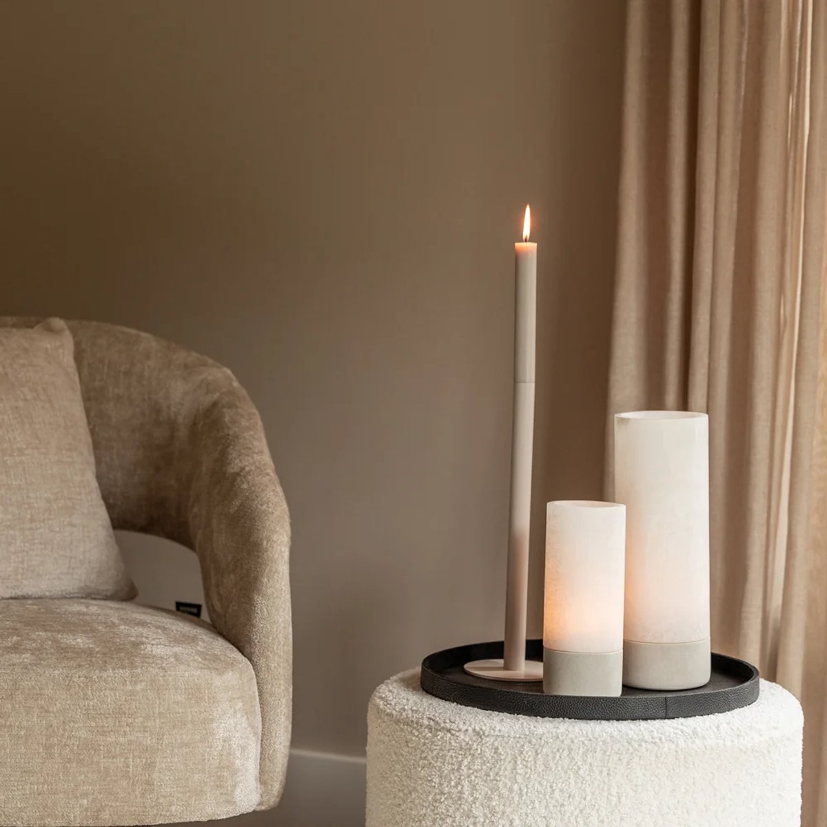 Chamada leren dienblad rond effen L black