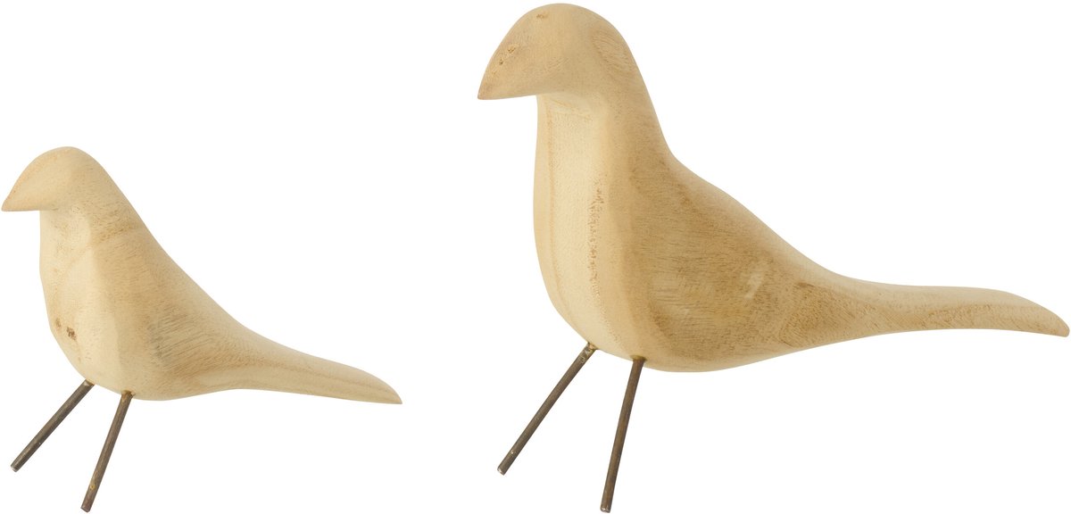 J-Line figuur Vogel Staand - hout - naturel - set van 2