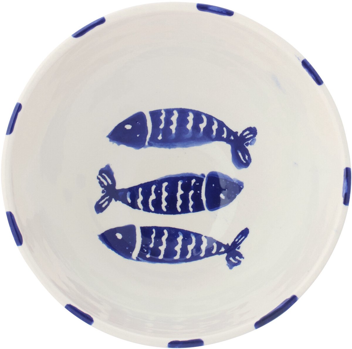 J-Line kom Vis Gestreept - keramiek - donkerblauw - medium