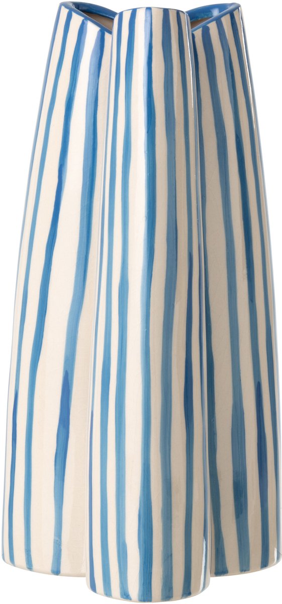 J-Line vaas Gestreept - keramiek - wit/blauw - large