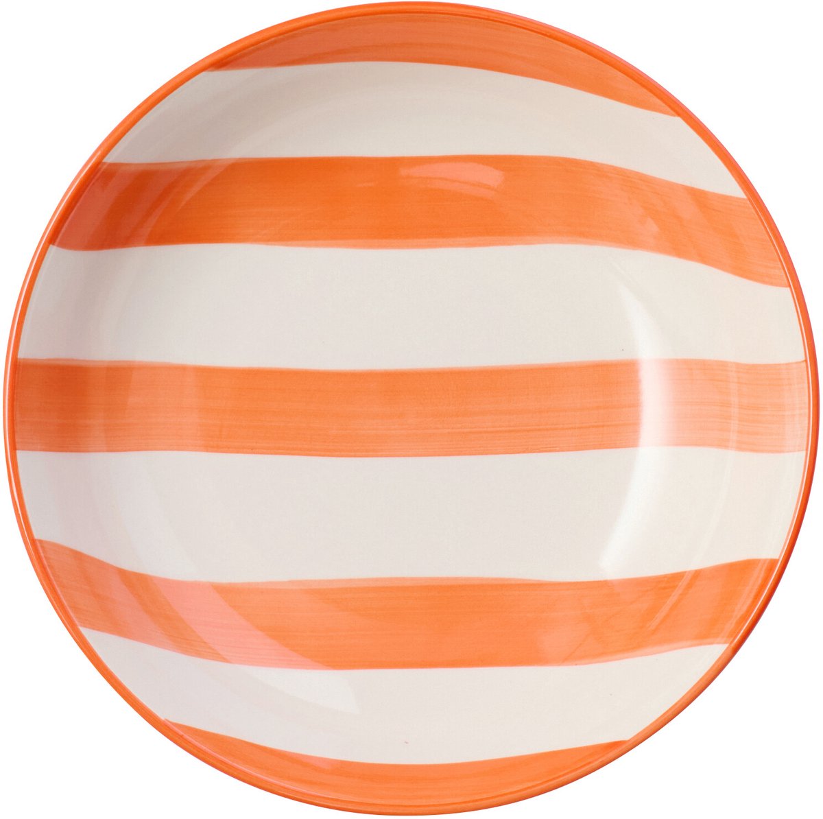 J-Line bord Diep Gestreept - keramiek - oranje/wit - 6 stuks