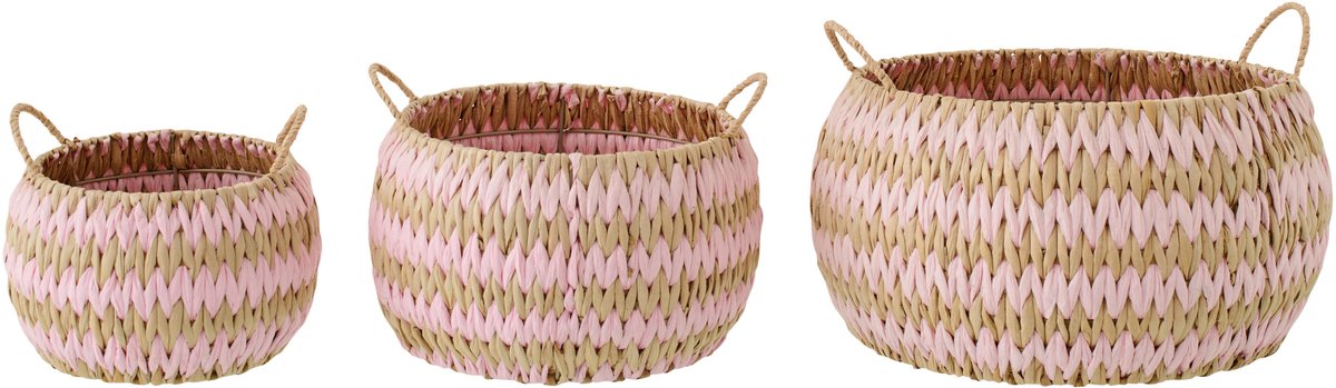 J-Line mand met handvatten - papier - naturel/lichtroze - set van 3