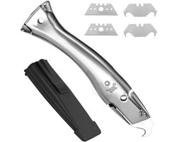 Professioneel Tapijtmes met Trapeziumbladen en Kunststof Koker - Dakdekkers, Timmerlieden, Loodgieters - Haakmesidenavond met Haakmessen - Handig Gereedschap