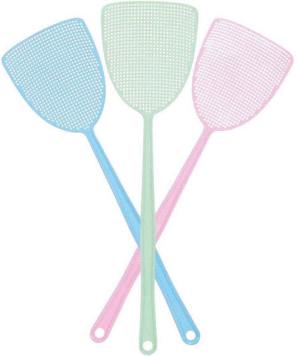 Bondoo Vliegenmepper Set 3 Stuks – Kunststof Vliegenmeppers – Tegen Vliegen, Muggen & Wespen – Breed Slagvlak – Voor Binnen en Buiten - Blauw/Groen/Roze