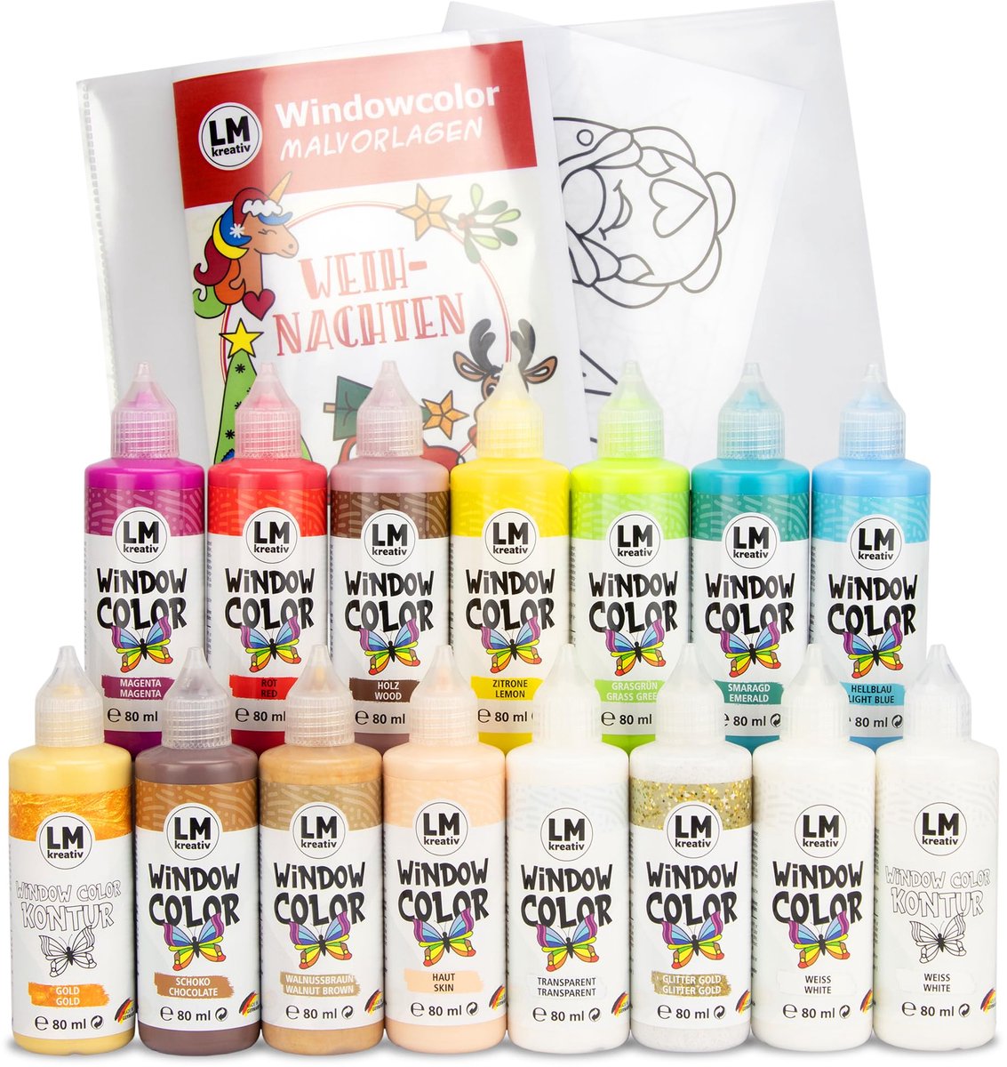 LM-Kreativ Raamverf set - Met Contourkleur - Glasverf voor knutselen - Kerstmis - 15 x 80 ml