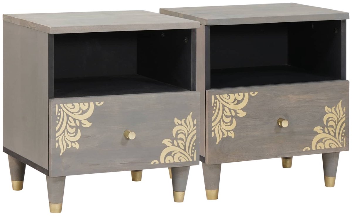 vidaXL Nachtkastje - 2 - st - Grijs - 40 - x - 33 - x - 46 - cm - Massief - Mango - Hout