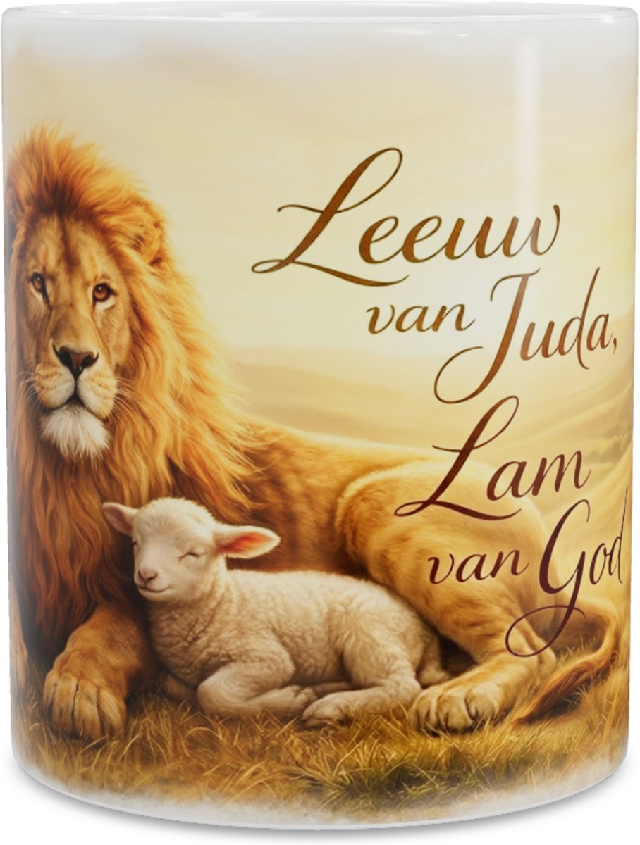 Christelijke Mok - Leeuw van Juda, Lam van God - Bijbel Leeuw en Lam Print Nieuw Testament