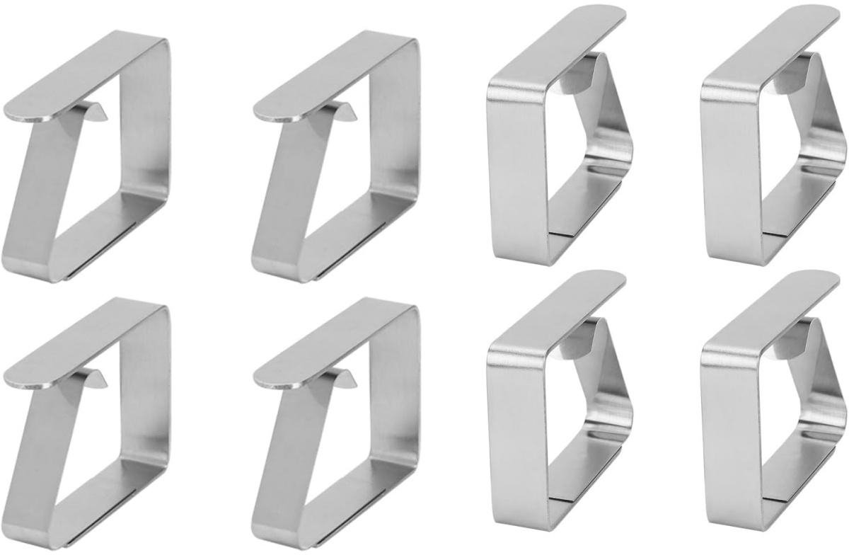 GELLDG 8 Stuks - Tafelkleedklemmen - Tafelklemmen - Met Elastische Design - RVS - Geschikt voor Tafelkleed - 6,4*5*1,5cm - zilver