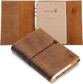 A5 Leren Planner Binder 6 Ringen - Handgemaakt Echt Leer - Navulbaar met Maand/Weekkalender 2026/27 - Multizakken + Pennenzak - Compatibel met Filofax - 15 x 22 cm