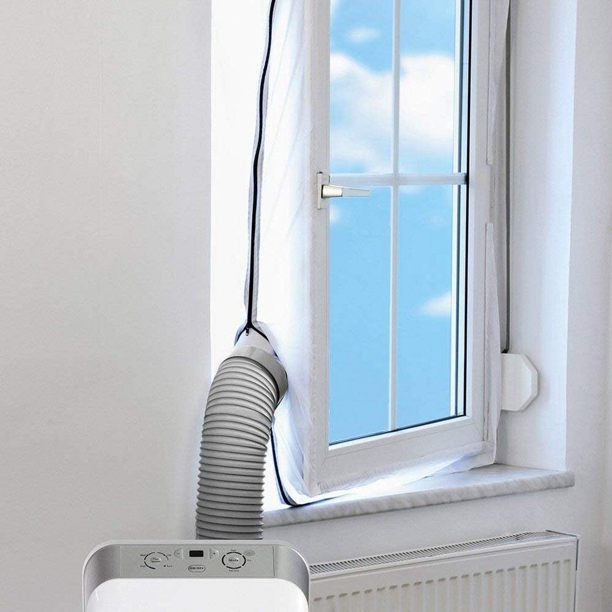 Raamafdichting 400 cm voor Mobiele Airco en Droger - Warmte-/Luchtstop met Ritssluiting