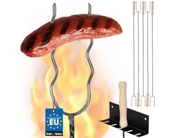 KOTARBAU® 5 Stuks Grillspiesen, Staal, 100 cm, Spiesen met Houten Handvat, met Haak, Lange Spiesen, Kampvuur Vork, Stevige Grillspiesen