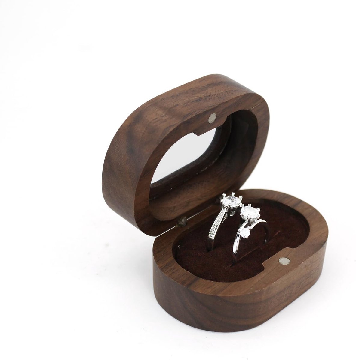 Elegante Houten Ringendoos voor Verloving en Bruiloft - Ronde Opslag met Venster