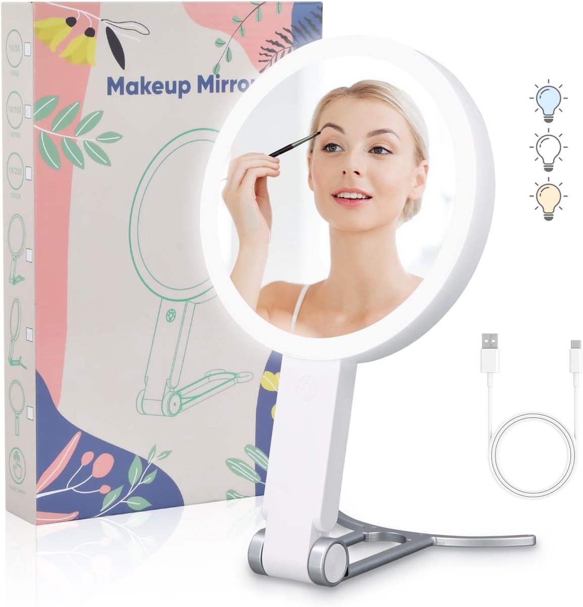 Oplaadbare Make-up Spiegel met 20x Vergroting en Instelbaar LED Licht