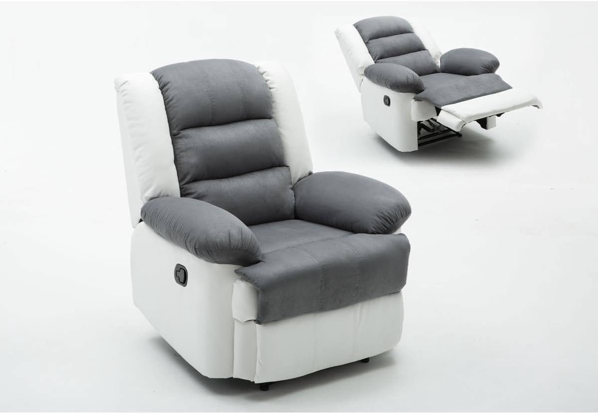 Verstelbare Relaxfauteuil 85x93x100 cm - Wit Lichtgrijs - 3 Rugleuningposities - Inklapbare Voetensteun - Zacht Gepolsterd - Huiskamer Kantoormeubilair