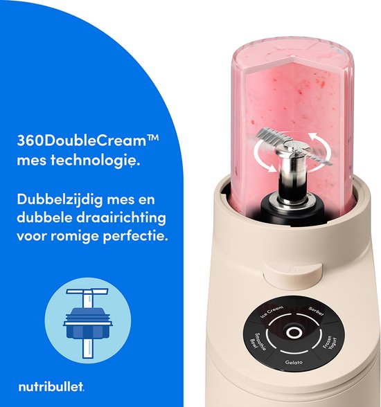 Nutribullet Chill IJsmachine Beige - 500W - 5 Programma's - Roomijs, Sorbet, Gelato en Frozen Yogurt van Merkloos — afbeelding 2