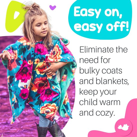 Omkeerbare Fleece Poncho voor Kinderen - Warm & Veilig voor Autostoel en Kinderwagen — afbeelding 3