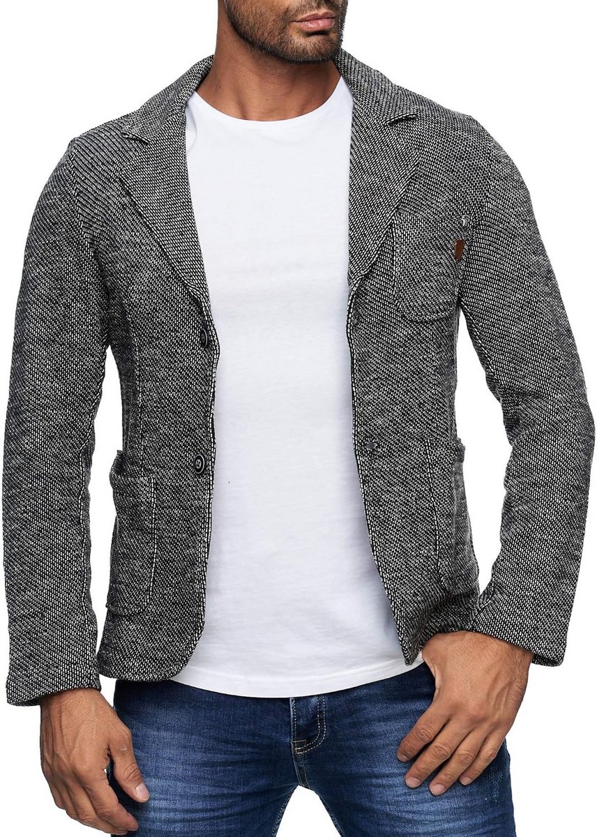 Herencolbert Sportief Jasje - Vrije Tijd Blazer - Casual Draagcomfort - Tweekleurig Effectgaren - Slim Fit Pasvorm - Antraciet Grijs