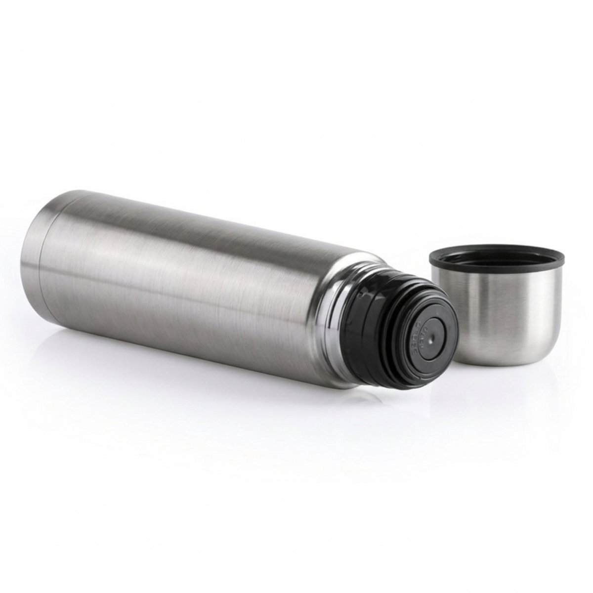 Thermosfles - 500 ml - zilverkleurig - RVS - schroefdop als beker - 25 cm - isoleerfles