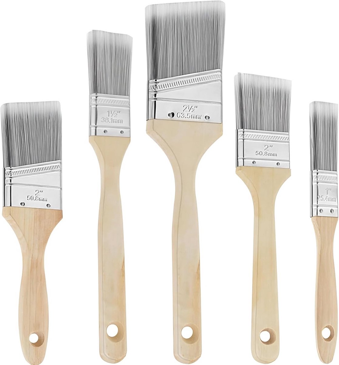 Set van 5 Platte en Hoek Verfkwasten voor Lak, Beits en Primer