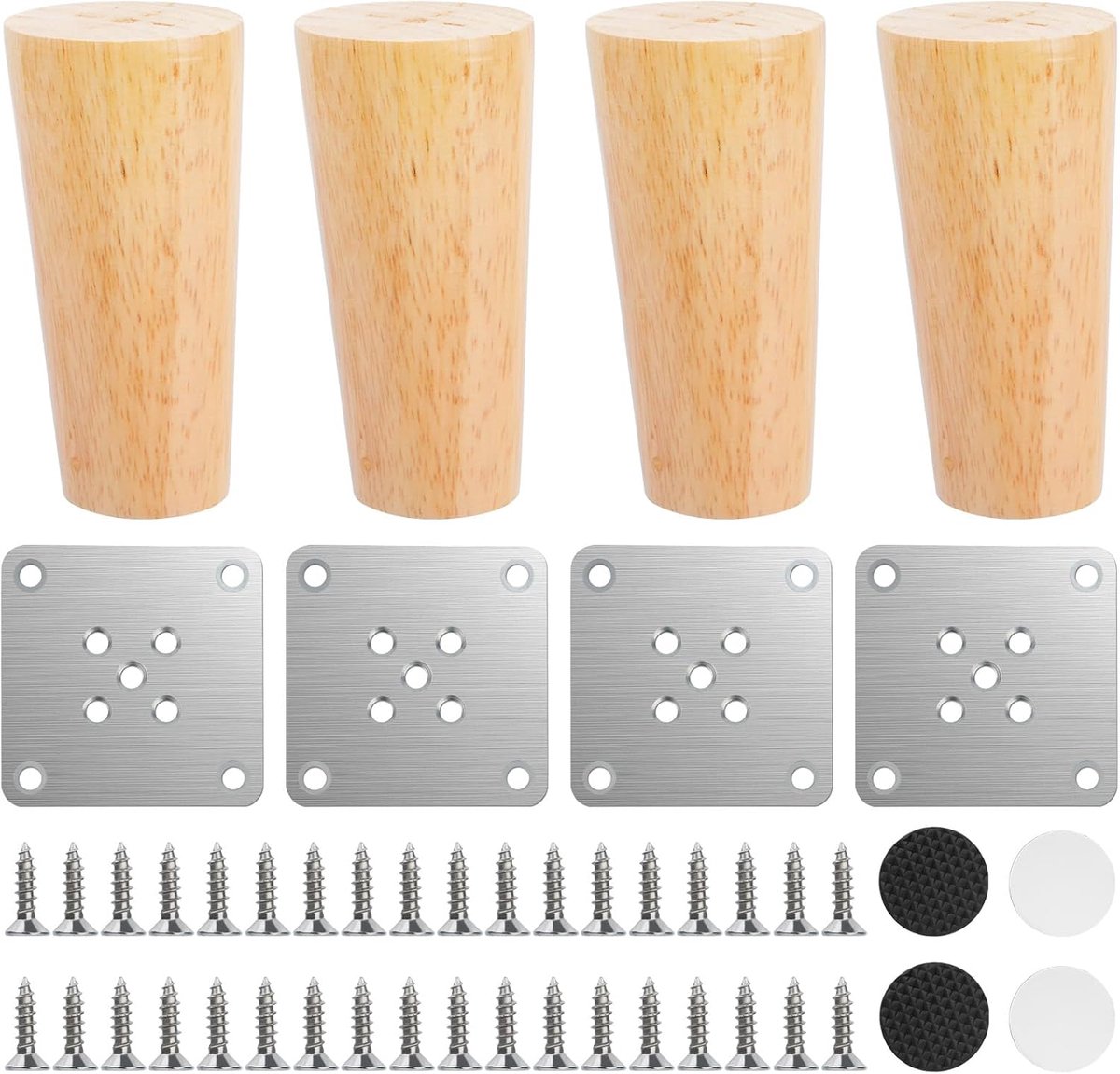 Set van 4 Houten Voorzetpoten voor Meubels, Conisch Ontwerp, Inclusief Montage