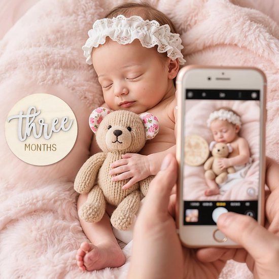 Houten Mijlpaalkaarten 1-12 Maanden - 6 Stuks Tijdloze Baby Mijlpaal Foto Kaarten voor Fijne Herinneringen van Houten — afbeelding 2