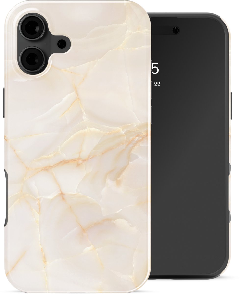 Selencia Hoesje - Geschikt voor Apple iPhone 16 - Backcover - Golden Beige Marble