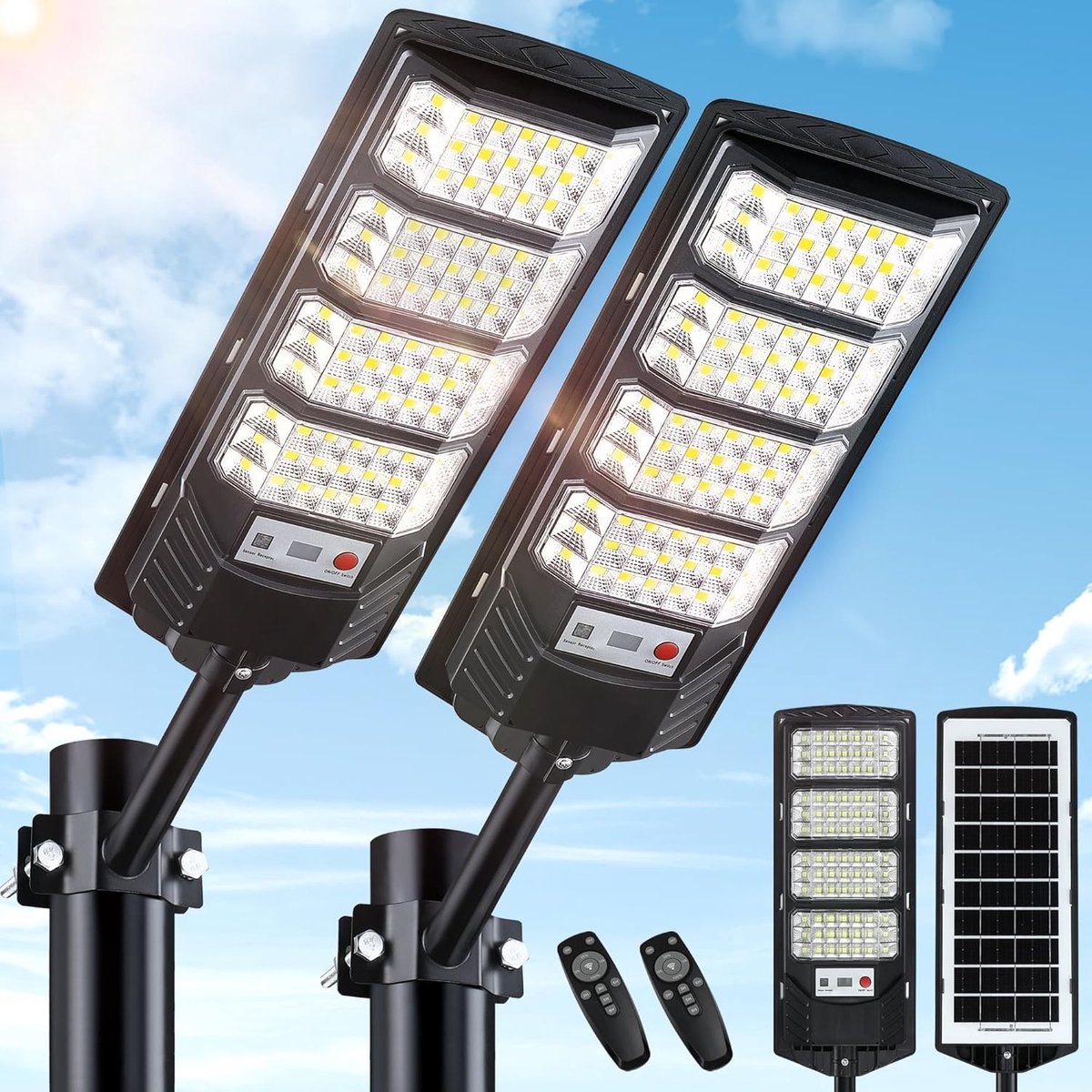 2 stuks 400W LED zonnelamp buiten - bewegingssensor en afstandsbediening - IP66 waterdichte wandlamp op zonne-energie