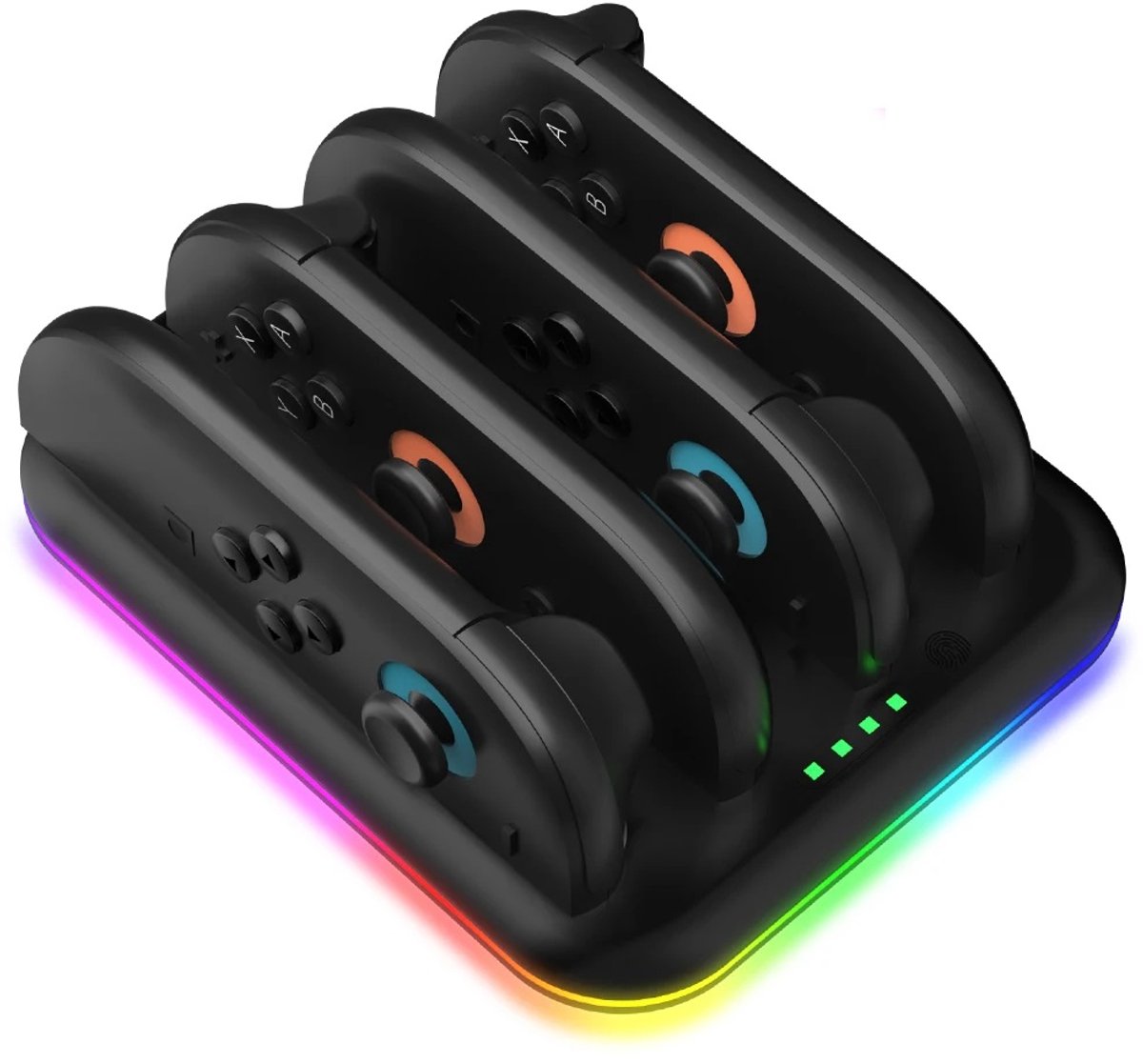 DrPhone ChargeHub – 4-in-1 Oplaadstation Compatibel met Joy-Con / Switch 2 – RGB Verlichting – Touchbediening – USB-C Dock - Zwart