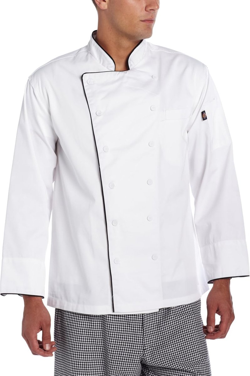 Chef Jas - Koksjas Werkkleding - Professioneel Koken - Dubbele Rij Knopen - Standaard Pasvorm - Wit Zwart