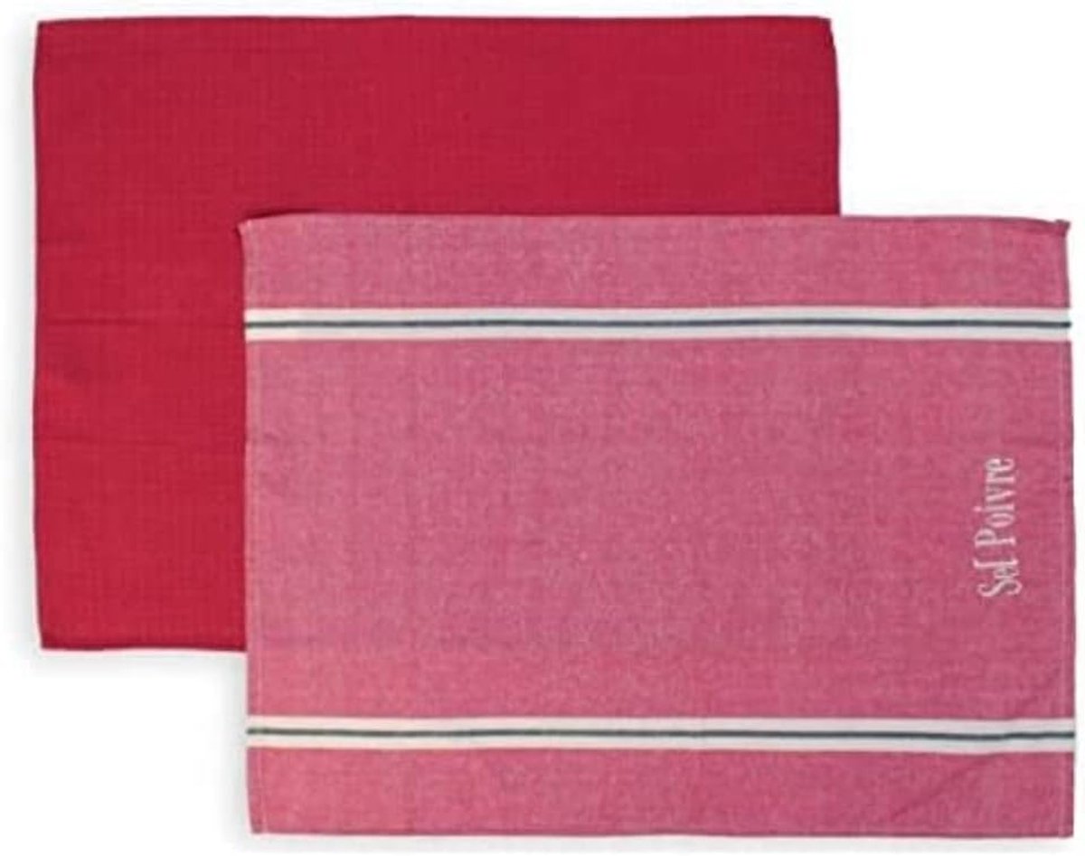 Set van 2 Theedoeken Jacquard Katoen Rood 50x70 cm - Hoge Absorptie