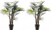 2x Groene fortunei handpalm/henneppalm kunstplant 90 cm in zwarte pot - Kunstplanten/nepplanten - Kantoorplanten
