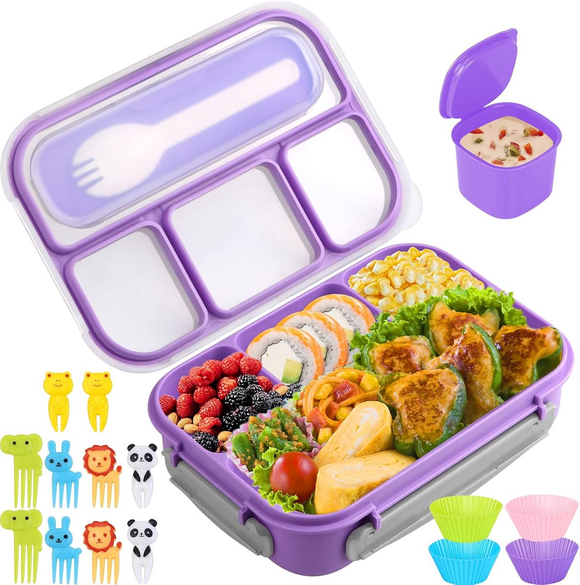 Lekvrije Bento Box met 4 Compartimenten voor Kinderen en Volwassenen