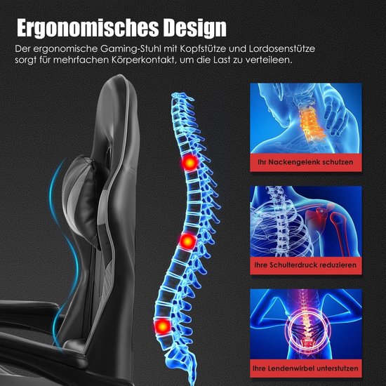 Gamingstoel met voetsteun en lage ondersteuning - Ergonomisch ontwerp met verstelbare hoofdsteun van Merkloos — afbeelding 2