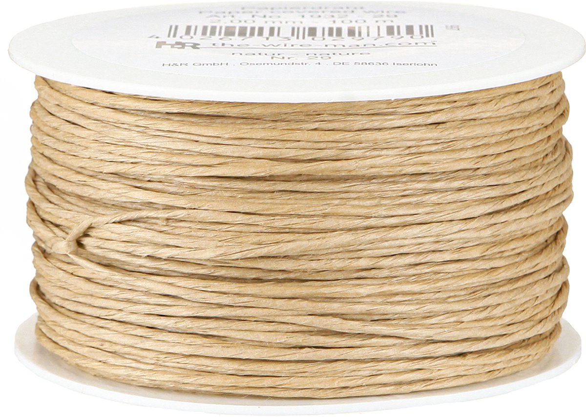 Met papier omwikkeld draad, draadomwikkeld, Ø2mm, 100m, naturel