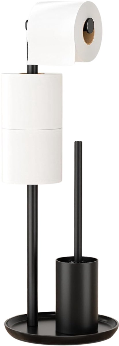 White-Label® Toiletbutler - Toiletrolhouder Staand -Zwart